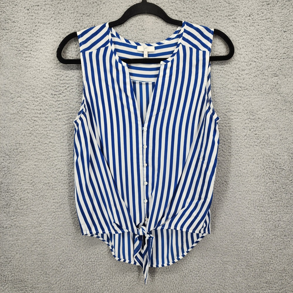 Joie Blue White Striped 100% Silk Sleeveless Tie Front Blouse Size XS